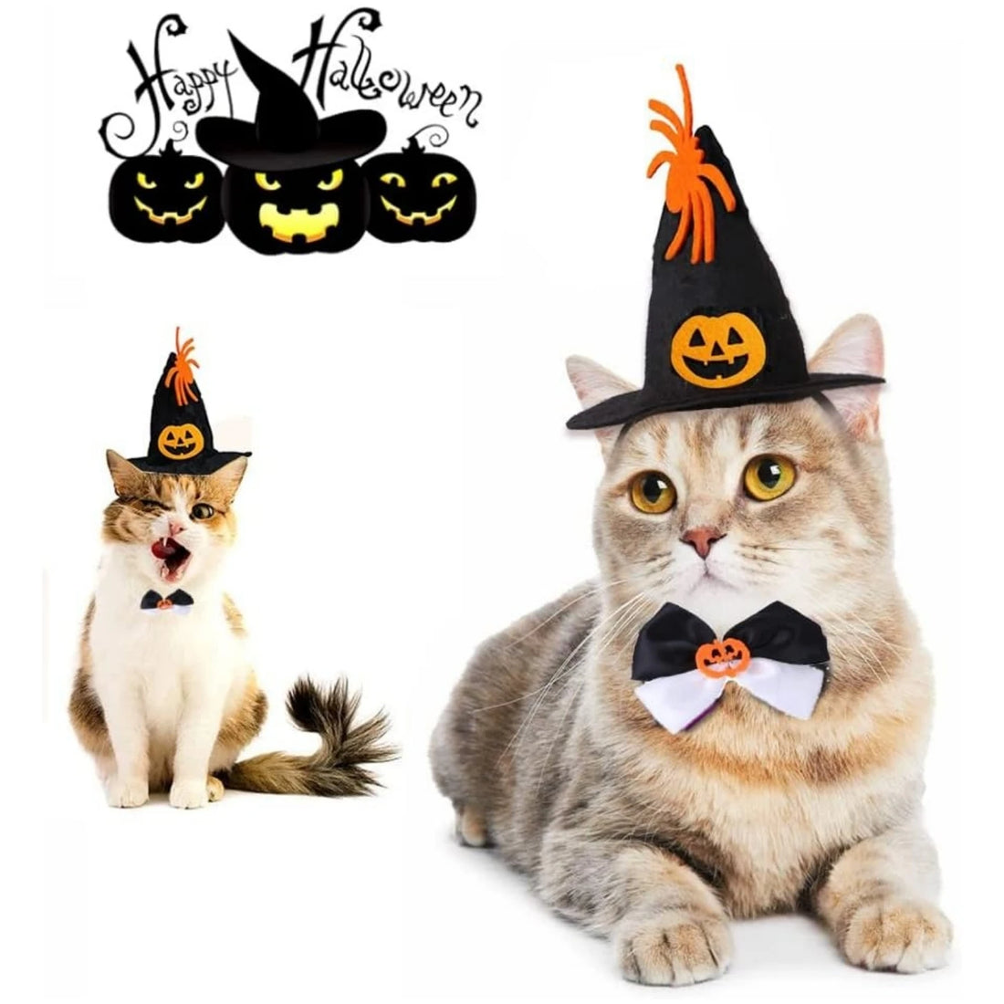 Halloween Pet Costume Set Adjustable Pumpkin Wizard Hat & Tie Pet Cosplay Clothes for Cat Dog Rabbit Hedgehog Chinchilla Ferret