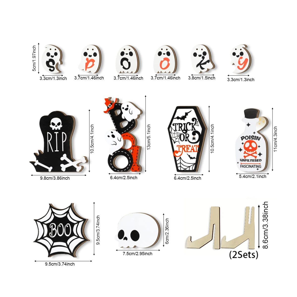 Halloween -  Wooden Tray Decorations: Spooky Skulls, Bats, Ghosts and More for Haunting Home Party Halloween Decor