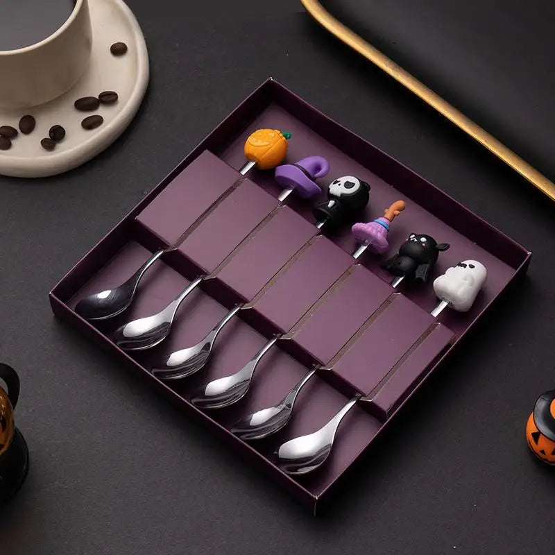 Halloween Tableware Stainless Steel Coffee Spoon Halloween Dessert Spoon Fruit Fork Theme Party Tableware Set