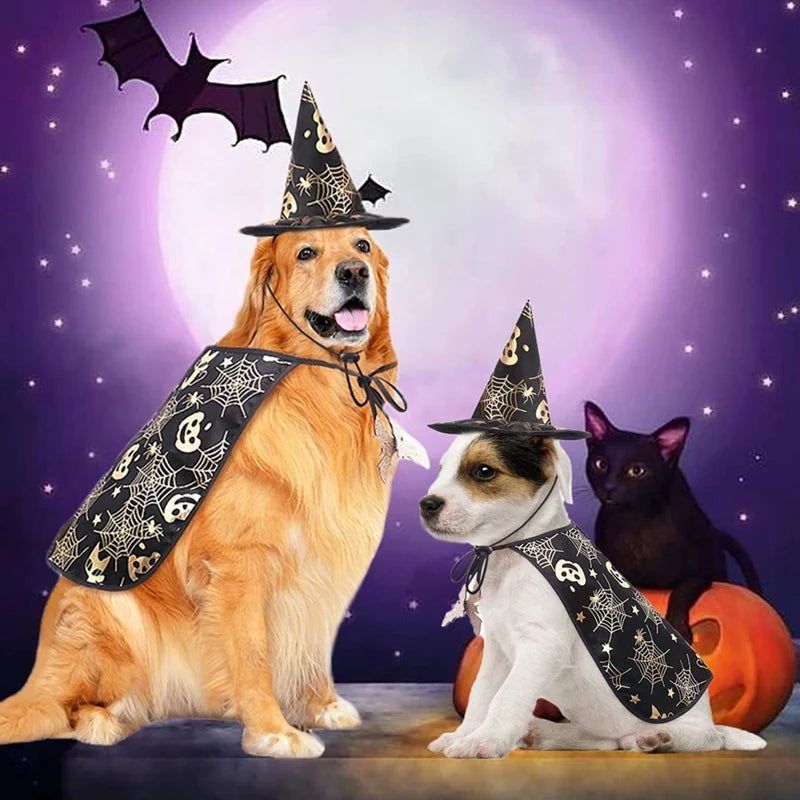ABUN-Halloween Cat Costume Pet  Cape And Hat Cool Outfit Pet  Cape Hat Cats Cosplay Clothes Apparel Halloween