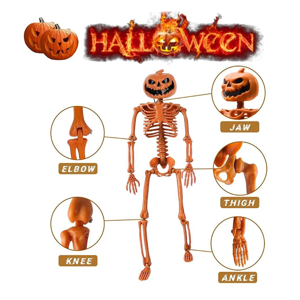 Halloween Pumpkin Skull Human Skeleton 15/35 Inch Stayable Posable Skeletons Skeleton Figurine for Haunted House Party Decor
