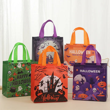 Halloween Trick or Treat Bags Small Tote Bags with Handles Multifunctional Non-Woven Gift Wrapping Bag Halloween Party Supplies