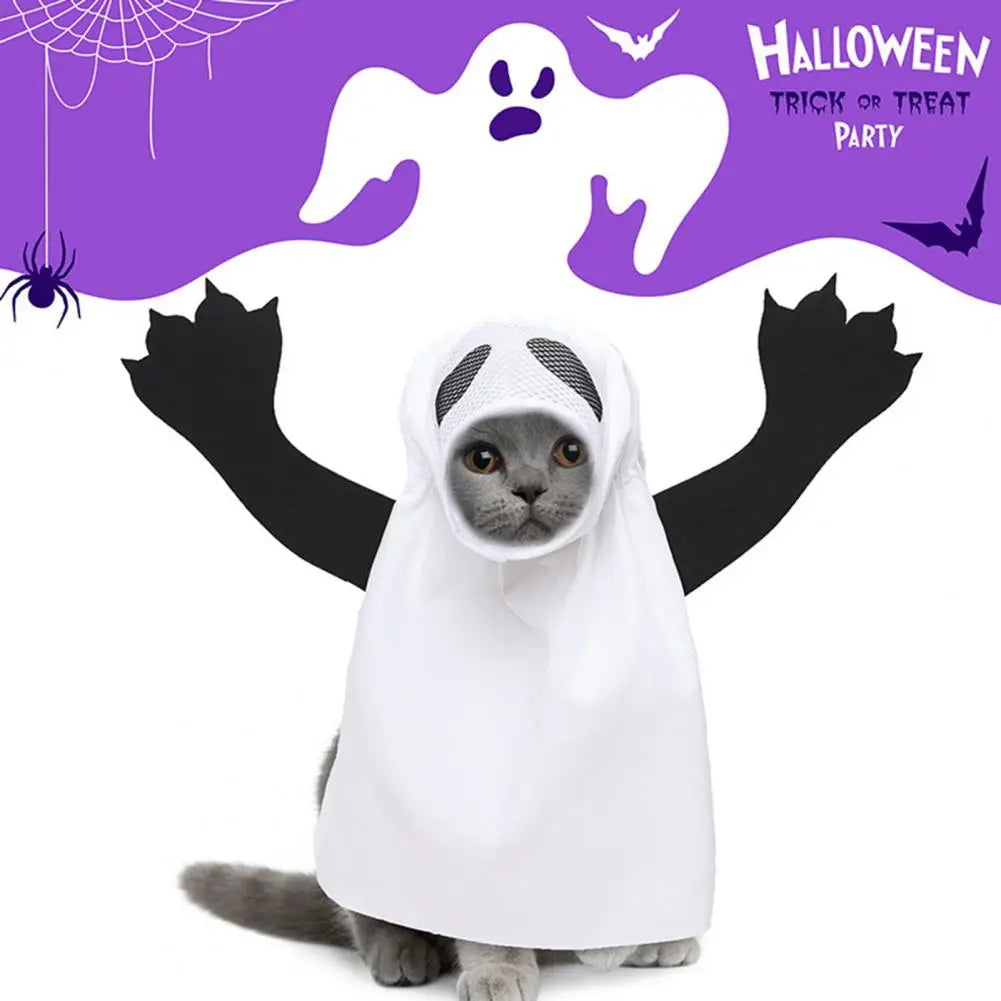 Halloween Dog Ghost Costume Pet Dress Up As A Ghost Outfit for Small Medium Large Dogs Halloween Cosplay Party Cat Ghost Outfit