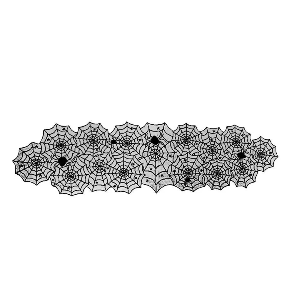 New Halloween Bat Table Runner Lace Web Skeleton Skull Tablecloth Black Fireplace Mantel Scarf Event Party Decoration Supplies