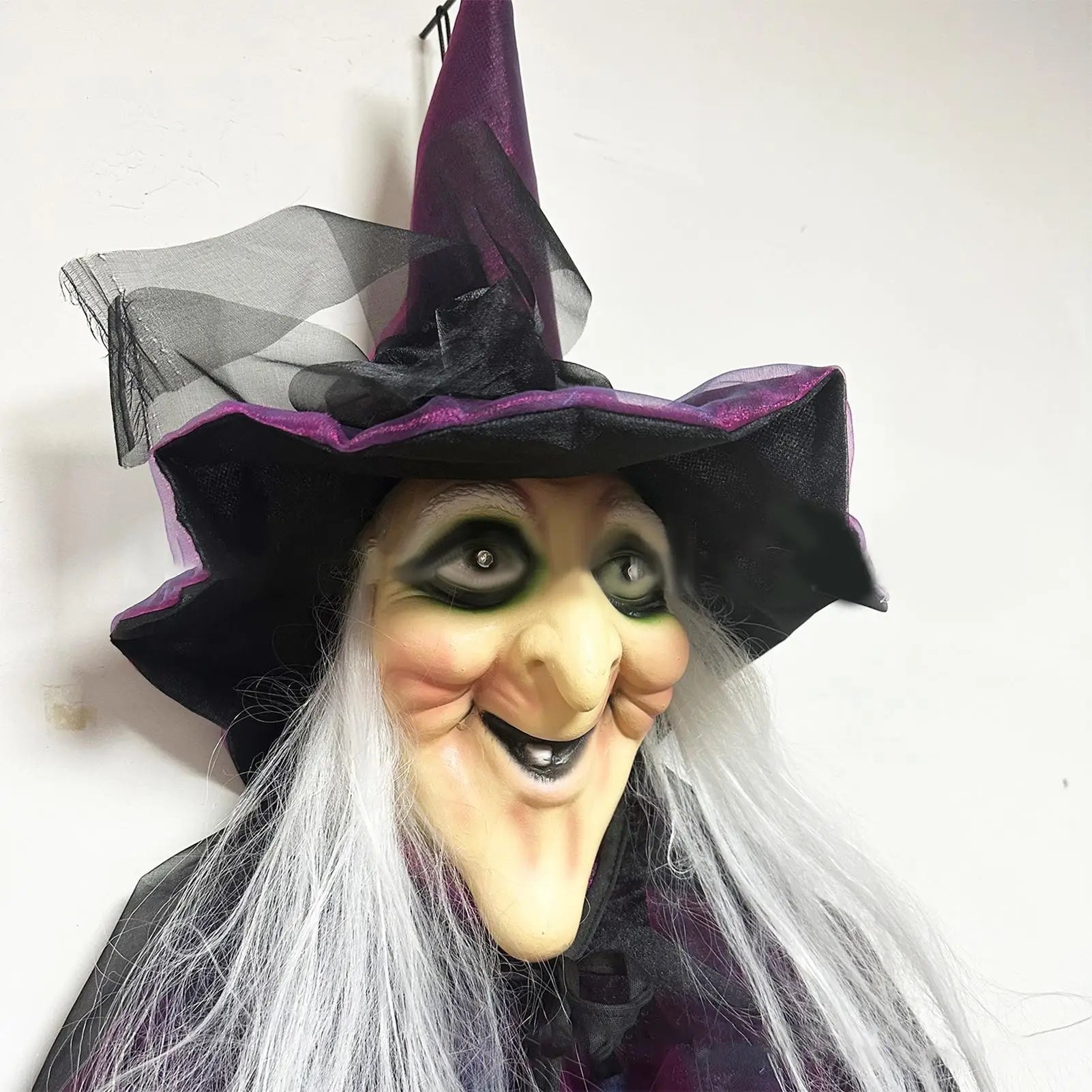 Halloween Sound Activated Light-up Witch Hanging Ghost Scary Props for Haunted House Bar Secret Room Outdoor Yard Garden Party