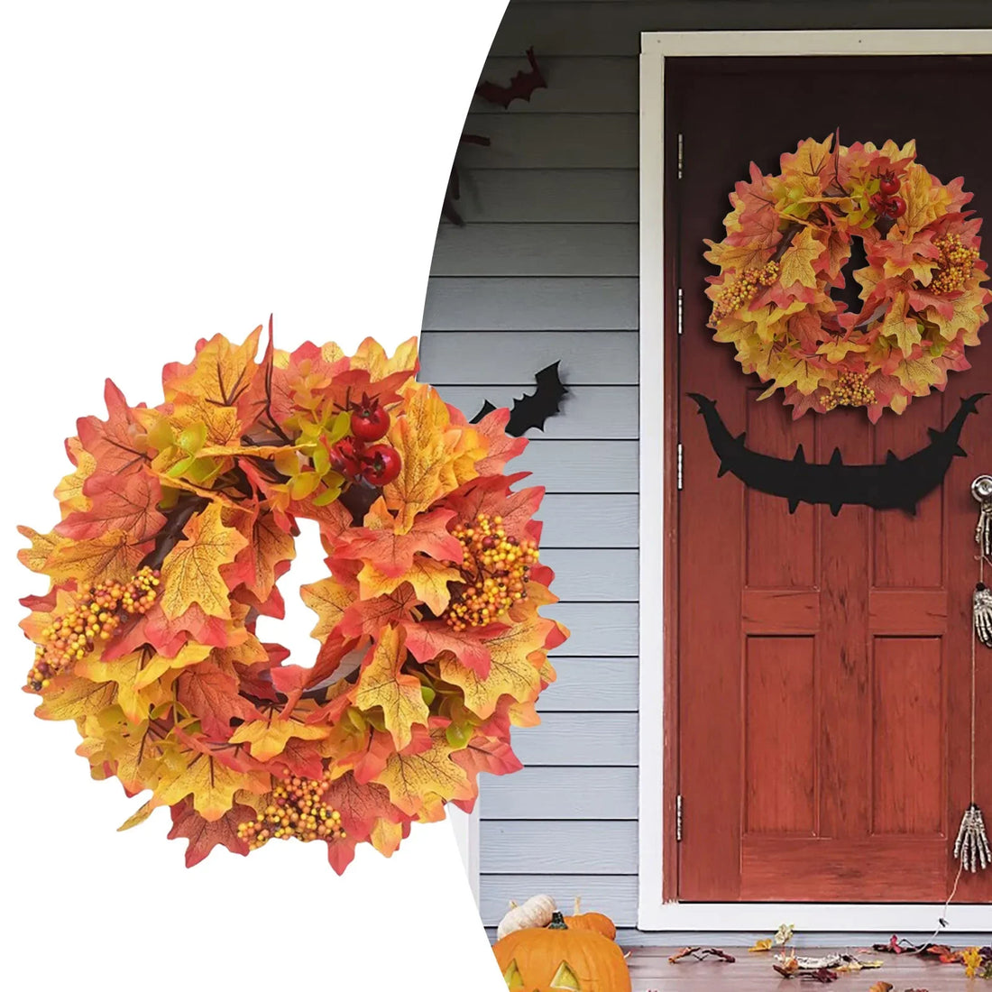 Halloween Decorations Festival Maple Leaf Wreath Pumpkin Wreath Thanksgiving Door Berry Pomegranate Patchwork Ornaments