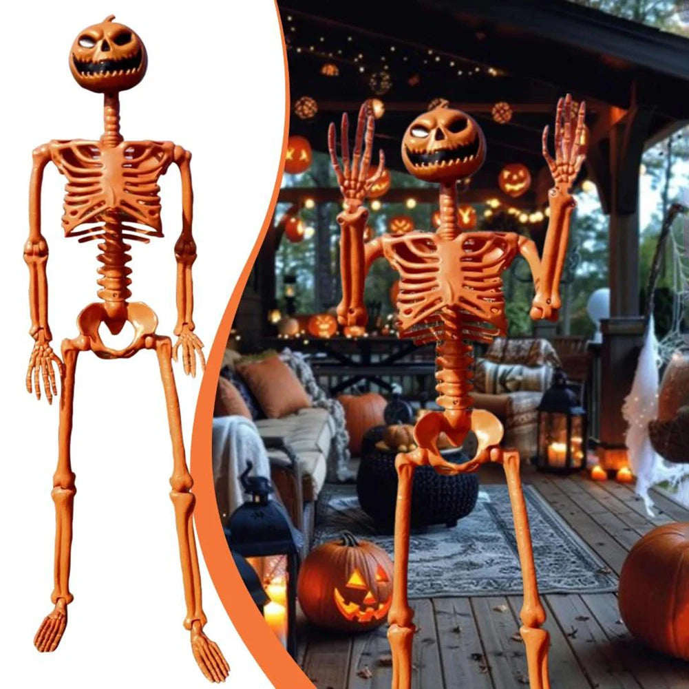 Halloween Pumpkin Skull Human Skeleton 15/35 Inch Stayable Posable Skeletons Skeleton Figurine for Haunted House Party Decor