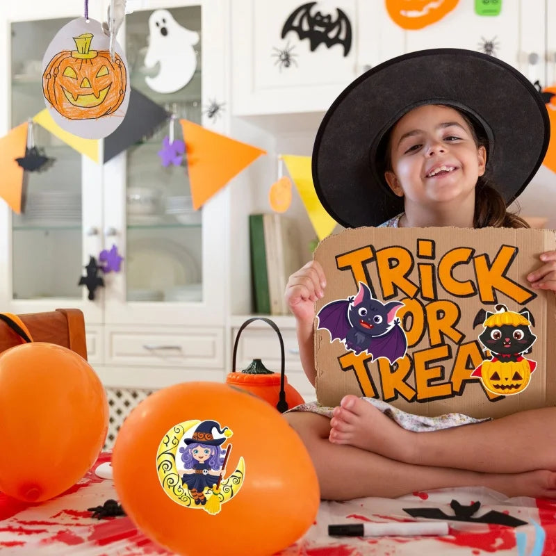 Halloween Party Games Stickers for Kids Make A Pumpkin/Skeleton/Ghost/Witch/Zombie/Mummy Face Stickers Children Party Gifts Toys