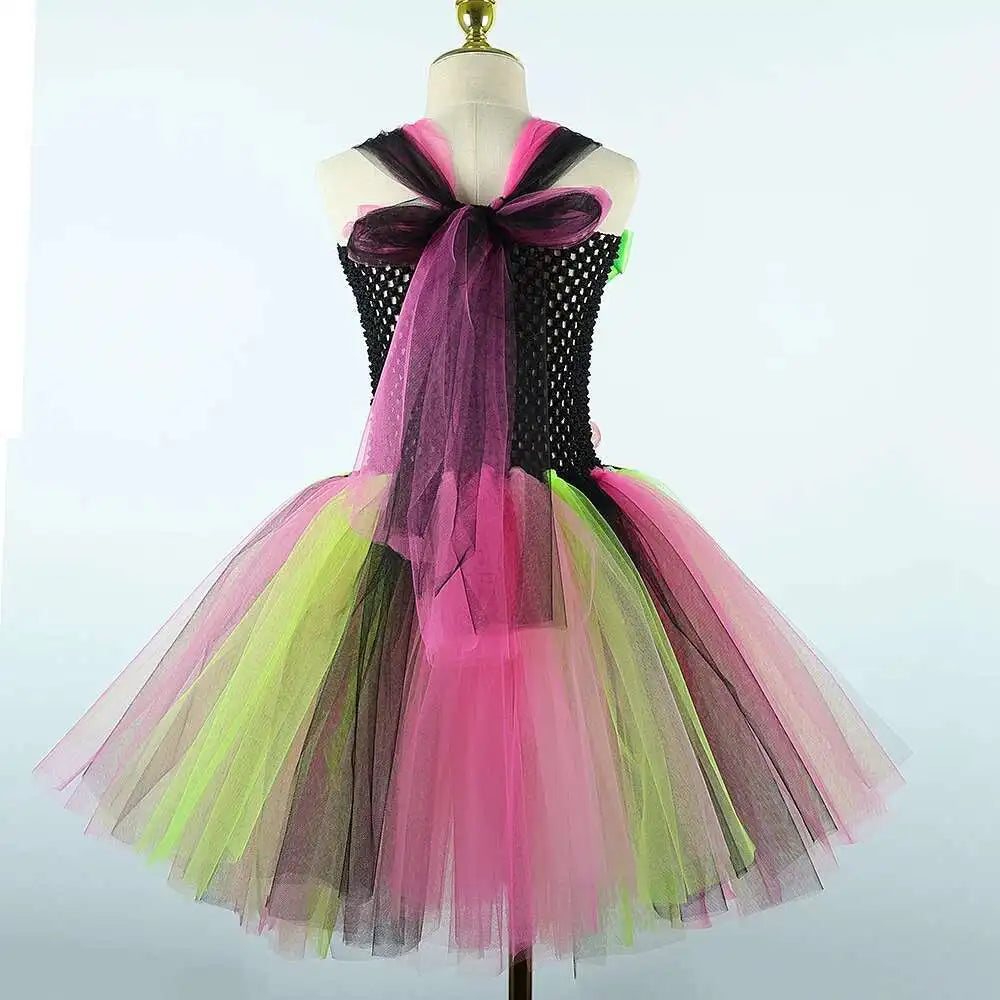Kids Halloween Witch Costumes for Girls Carnival Party Fancy Dresses with Witches Hat Broom Children Hallowmas Disguise Outfit
