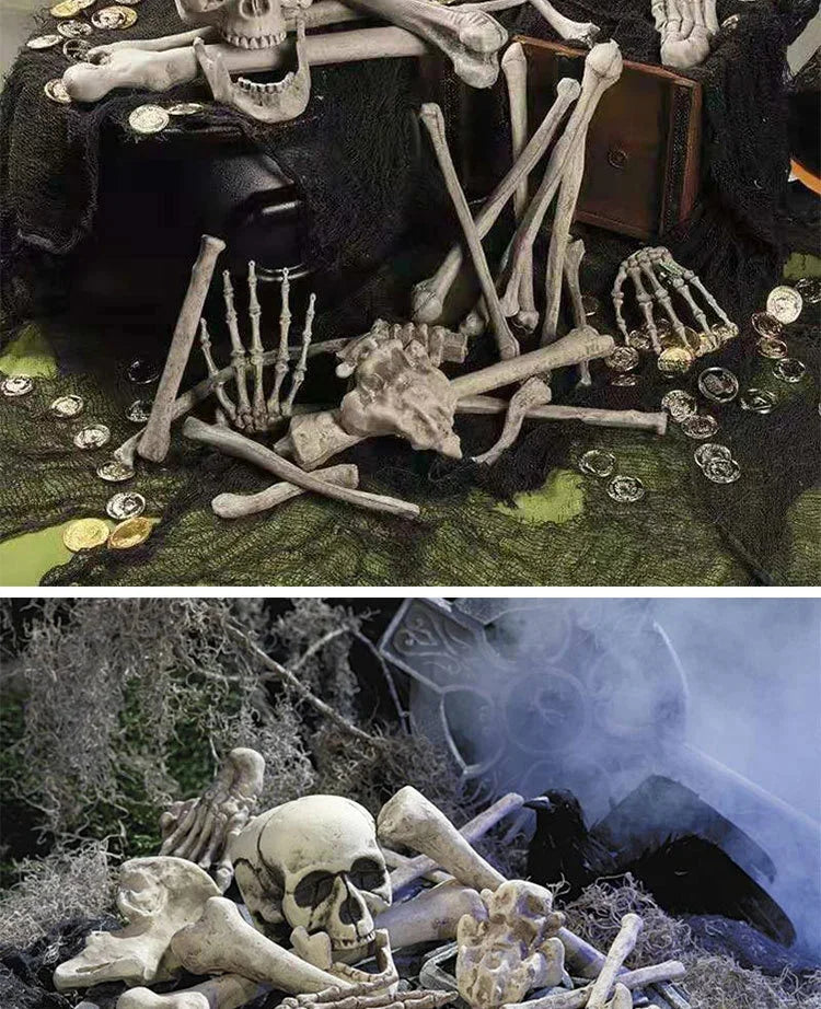 Halloween Skeleton Bones Simulation Plastic White Bone Decoration Set For Haunted House Graveyard Scene Escape Room Party Props