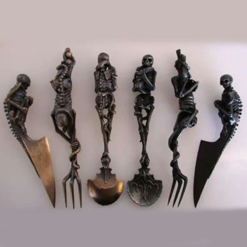 Halloween Skeletal Cutlery Sets Metal Crafts Skull Tableware Creativity Skeleton Fork Spoon Funny Tableware Halloween Gift