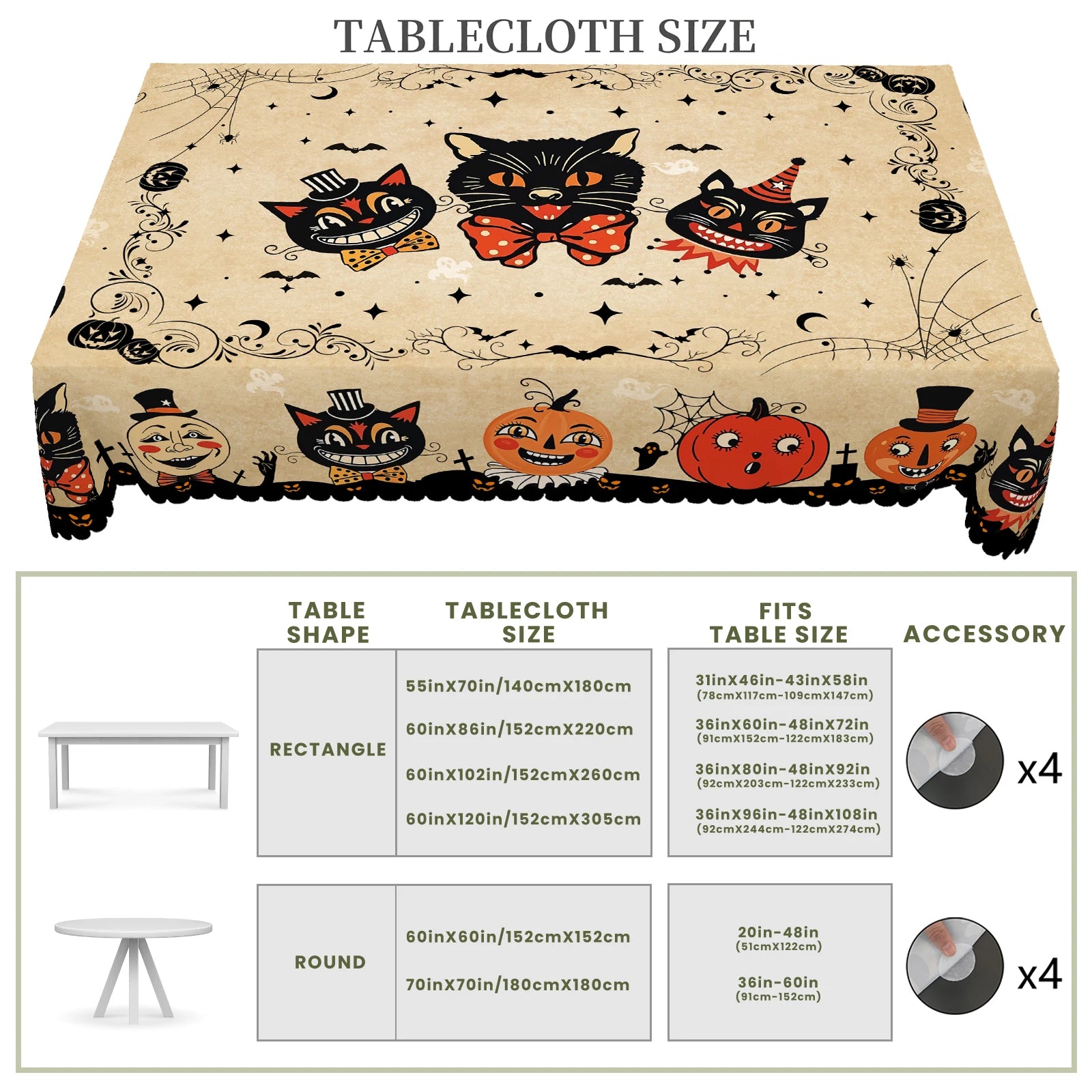 1 Halloween Themed Tablecloth, Retro Farmhouse Style, Funny Pumpkin, Black Cat Pattern Design, Suitable for Holiday Parties, Camping Picnic, Garden Birthday Parties, Kitchen Accessories, Restaurant Terrace, Tablecloths for In
