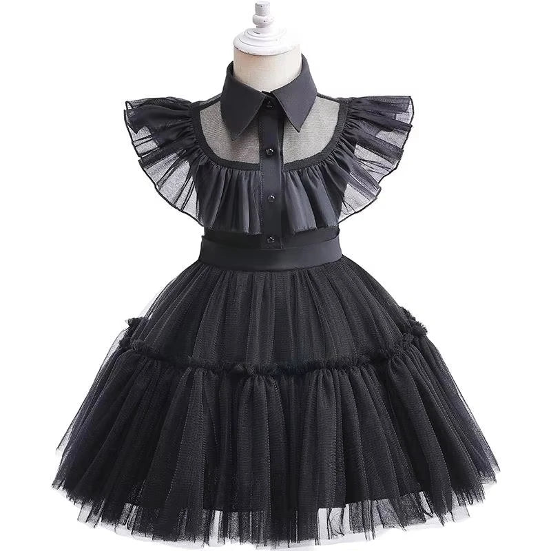 Halloween Wednesday Girls Cosplay Costume Hollow Ballet Tutu Party Dance Children Princess Dress Carnival Fashion Black Dress