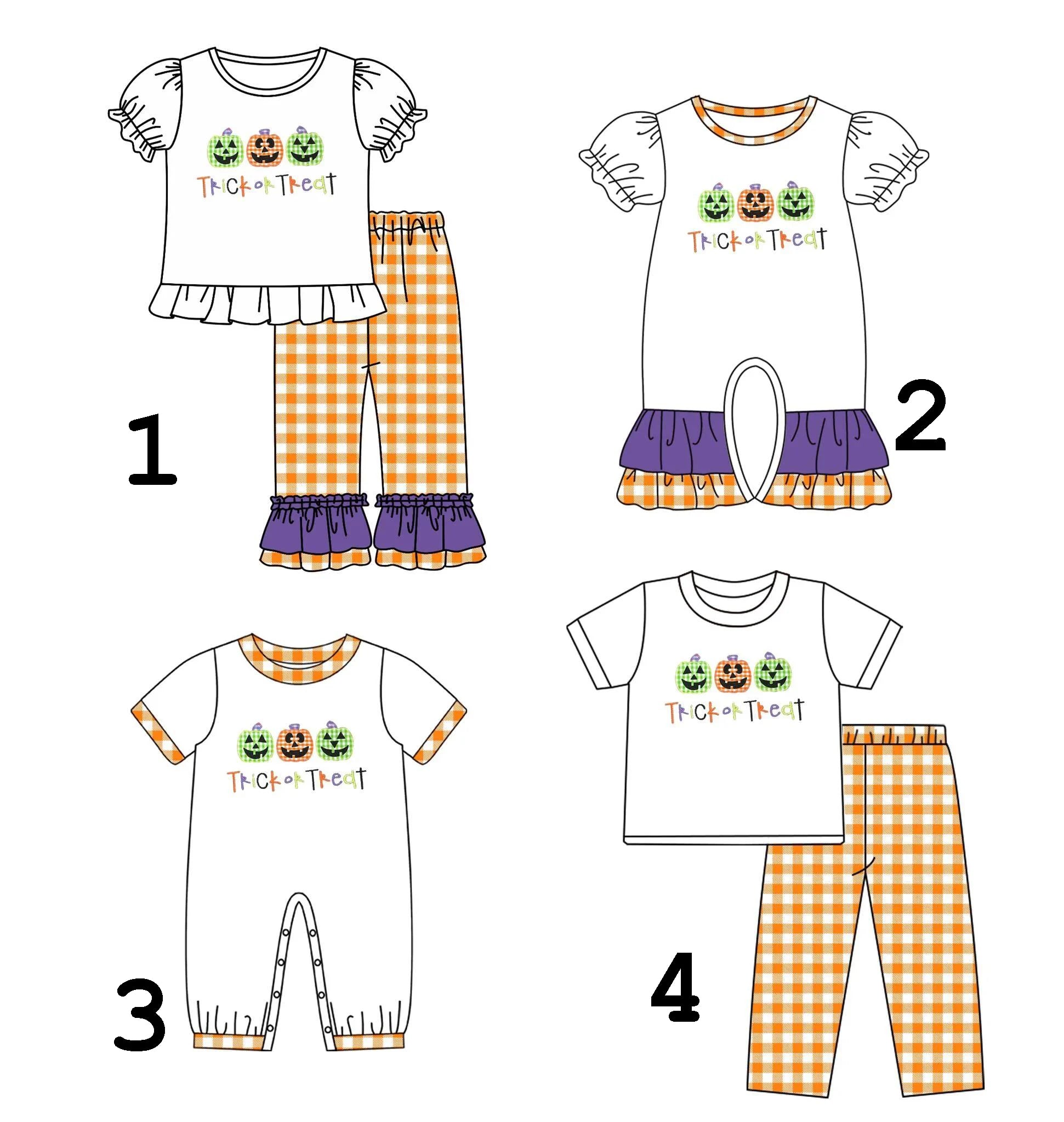 Halloween Costumes for Toddlers Summer Boys Girls Matching White Top Orange Plaid Pants Spooky Pumpkin Print Outfit