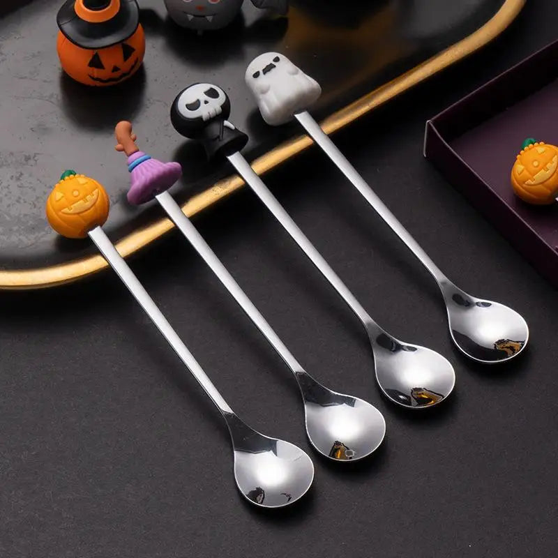 Halloween Tableware Stainless Steel Coffee Spoon Halloween Dessert Spoon Fruit Fork Theme Party Tableware Set