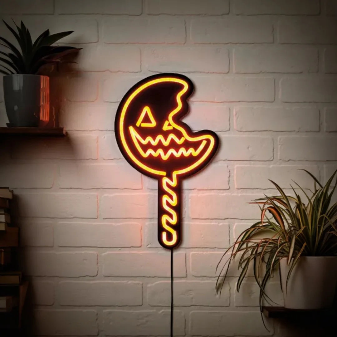 Trick 'r Treat Lollipop LED Neon Sign- Halloween Pumpkin Decor Wall Light USB-Powered for Party/Bedroom/Kids Room Gift for Kids