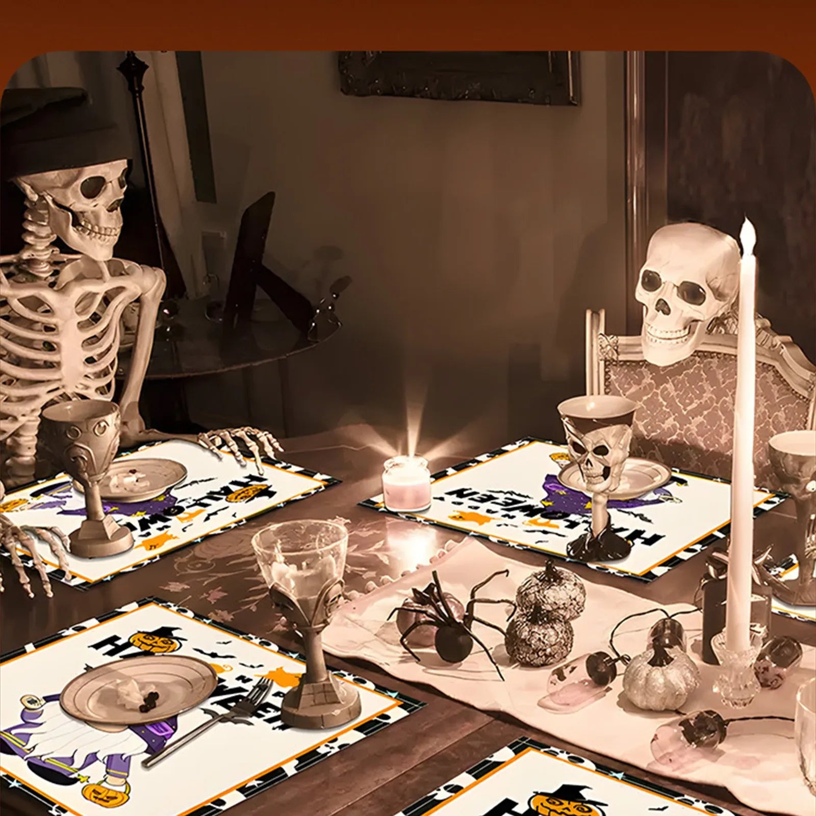 Halloween Table Placemats Linen Ghost Festival Atmosphere Table Mat Bat Pumpkin Spider Web Dining Table Decorations