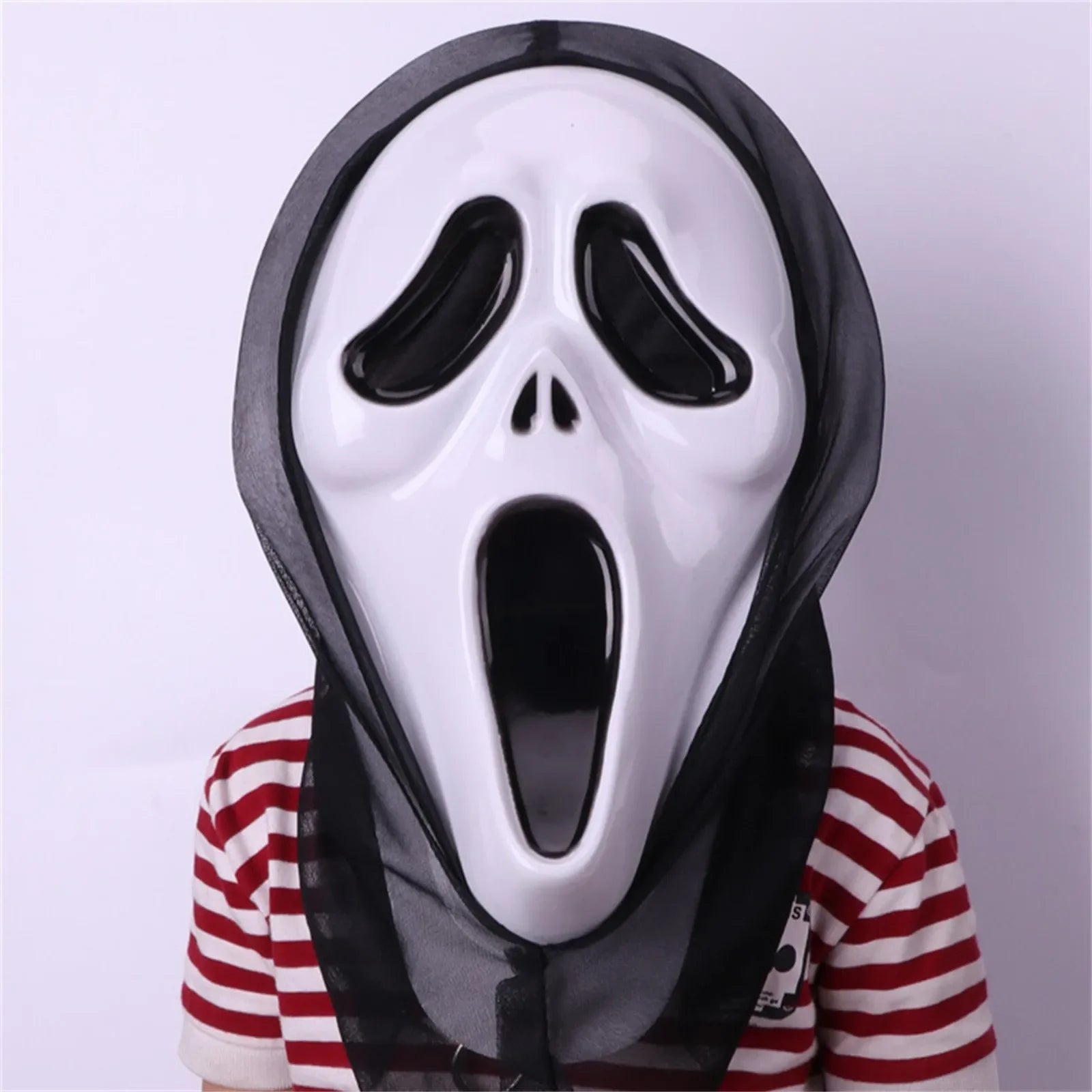 halloween decorations Mask With Shroud, Halloween Scream Mask Full Head Masks Scary Masks Party Horror Costume Accessory