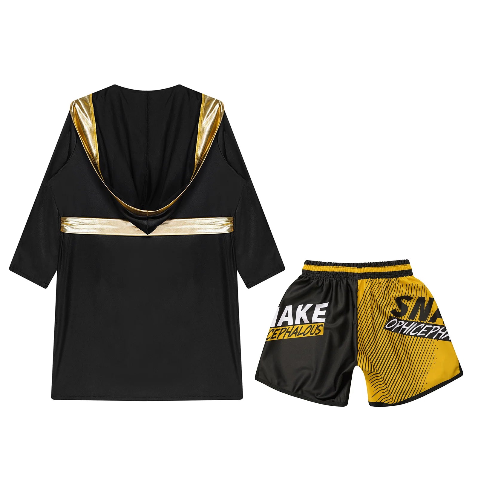 Boys Boxing Robe Outfit Halloween Theme Party Boxer Cosplay Costume Long Sleeve Metallic Satin Hooded Cloak with Belt Shorts