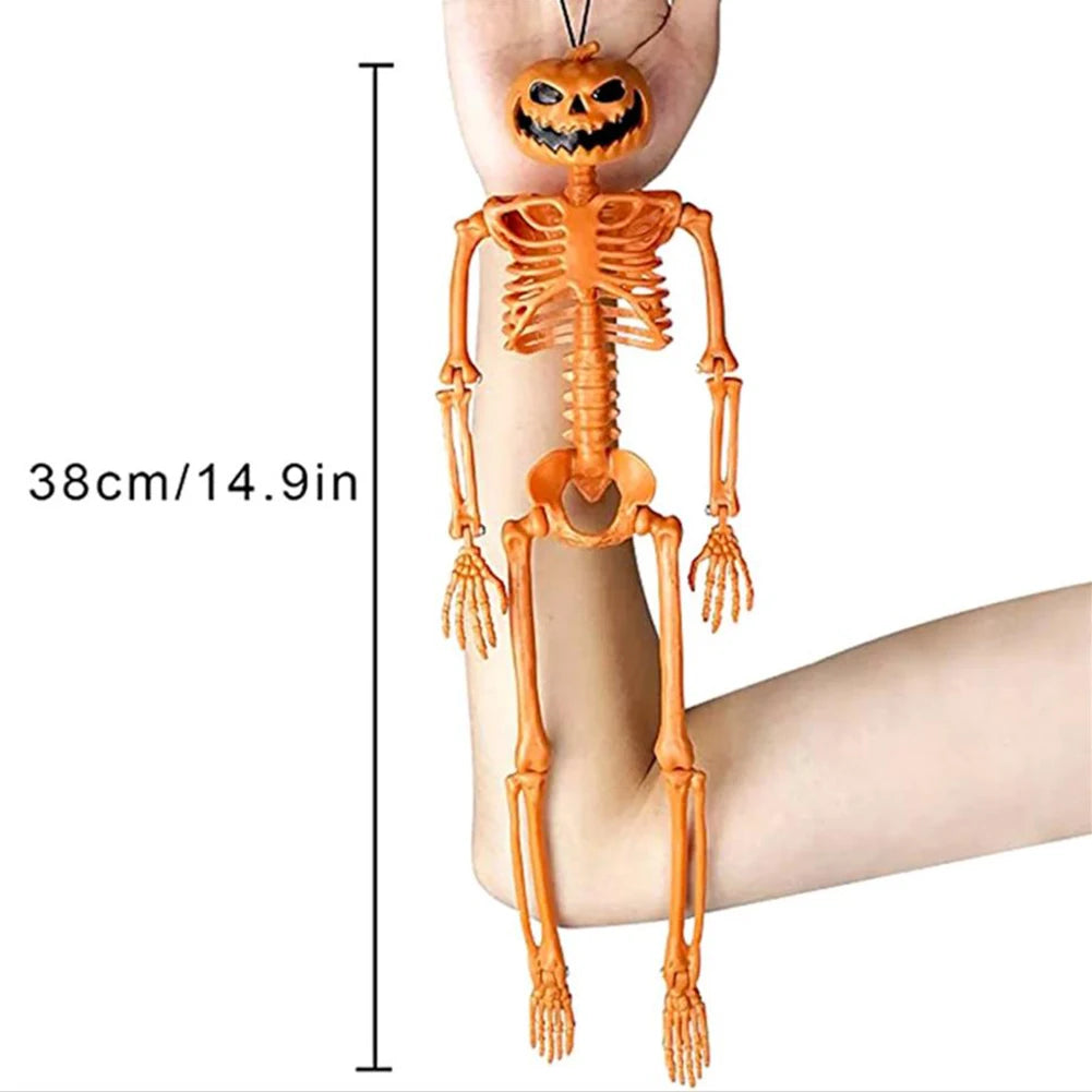 Halloween Pumpkin Skull Human Skeleton 15/35 Inch Stayable Posable Skeletons Skeleton Figurine for Haunted House Party Decor