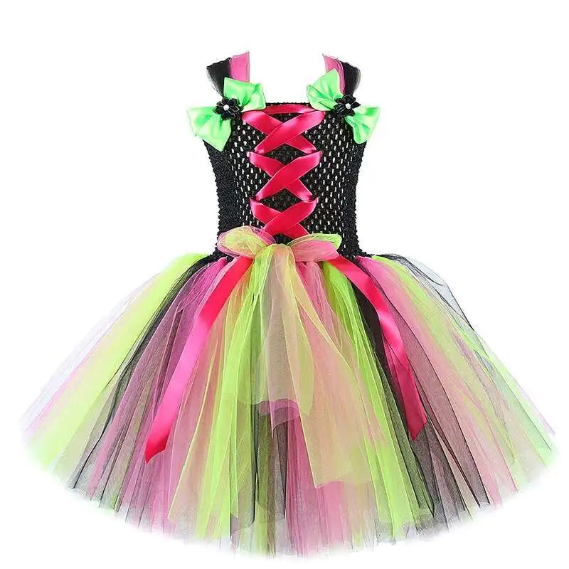 Kids Halloween Witch Costumes for Girls Carnival Party Fancy Dresses with Witches Hat Broom Children Hallowmas Disguise Outfit
