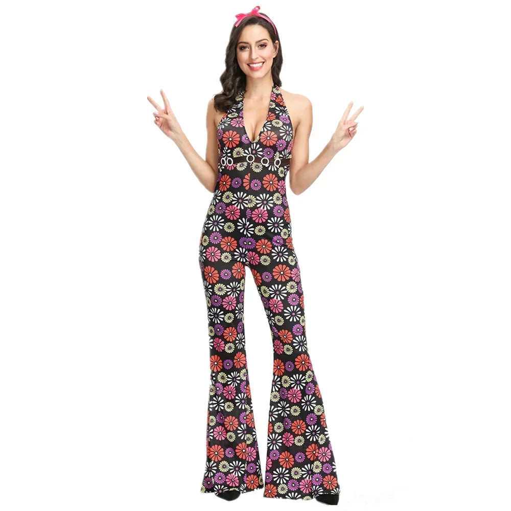 Halloween Cosplay Costumes 70s 80s Disco Couple Costume  Vintage Hippies Costume Men Women Music Festival Party Fancy Dress