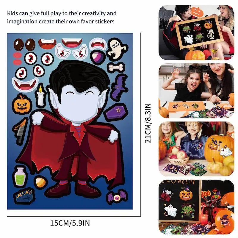 Halloween Party Games Stickers for Kids Make A Pumpkin/Skeleton/Ghost/Witch/Zombie/Mummy Face Stickers Children Party Gifts Toys