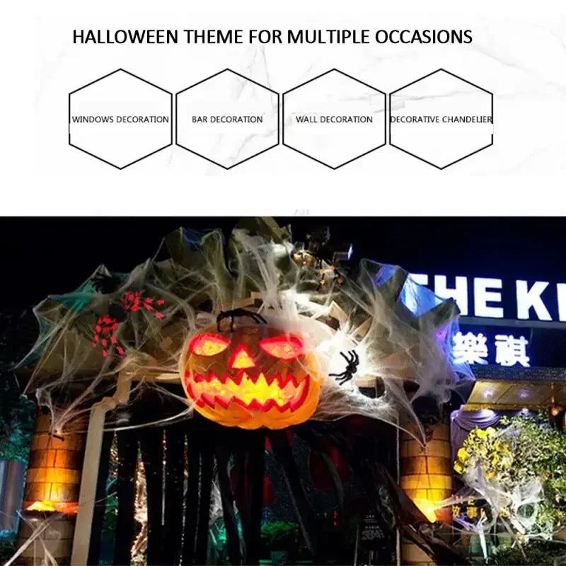 Halloween Decoration: Artificial Super Stretching Spider Web and Fake Spiders, Terrifying Party Scene Decoration