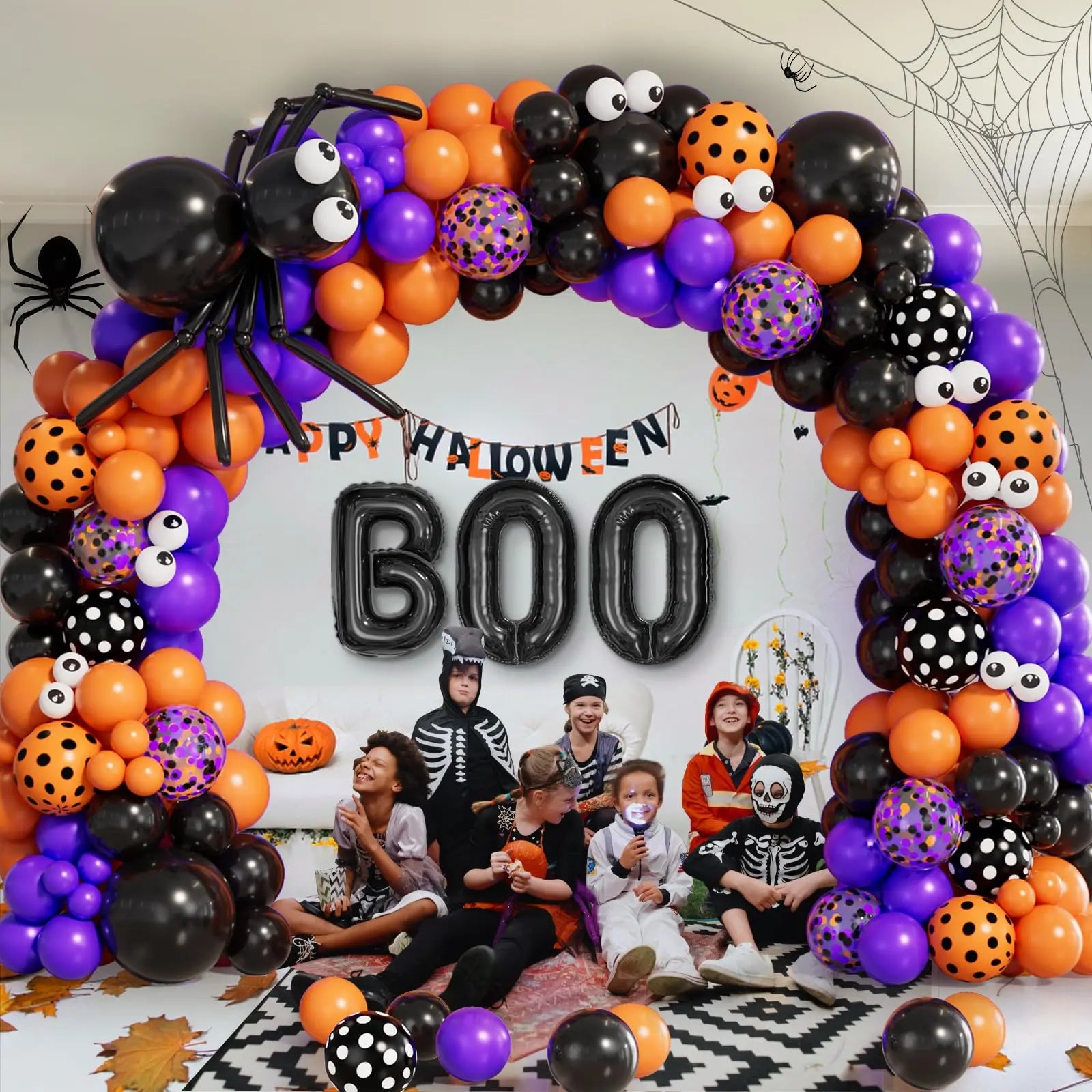122pcs BOO Halloween Balloon Garland Arch Kit Halloween Theme Party Backdrop Birthday Baby Shower Decoration