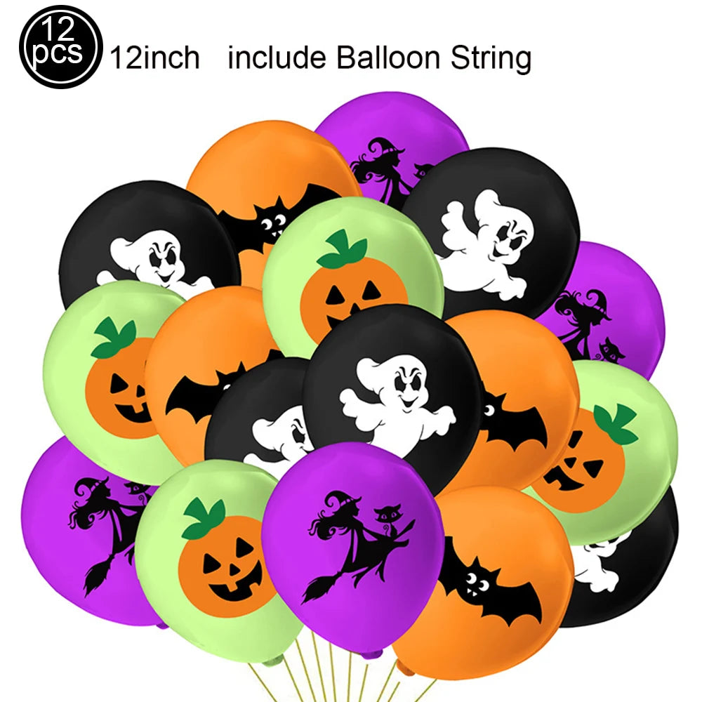 18pcs 12inch Halloween Latex Balloons for Happy Halloween Birthday Party Decoration Orange Black Pumpkin Skull Party Balloons
