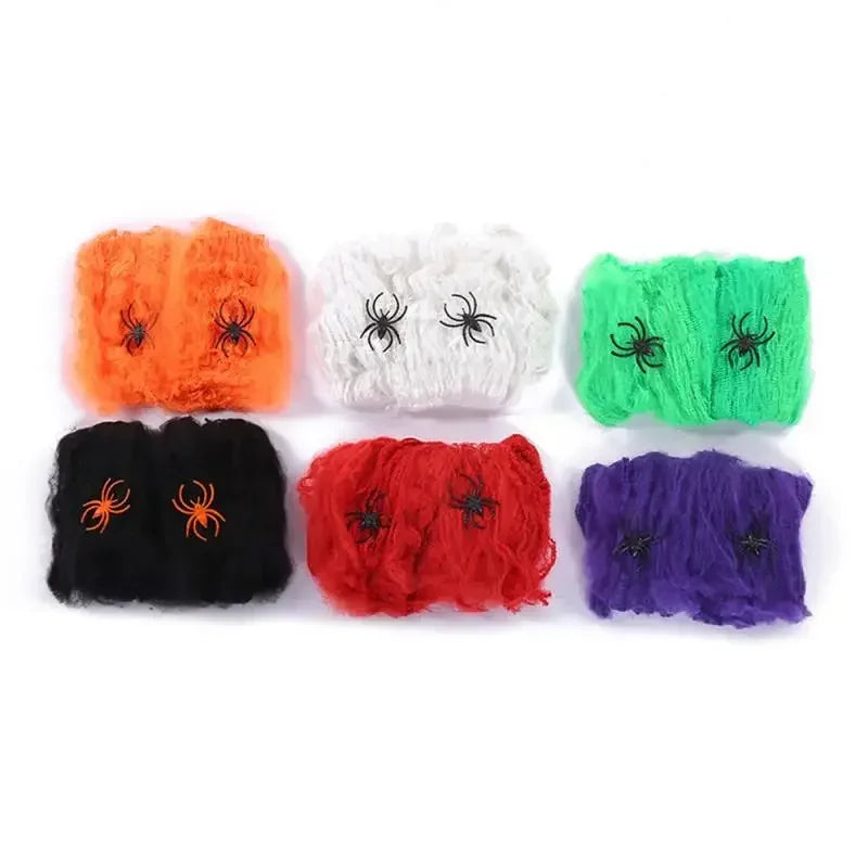 Halloween Decoration: Artificial Super Stretching Spider Web and Fake Spiders, Terrifying Party Scene Decoration