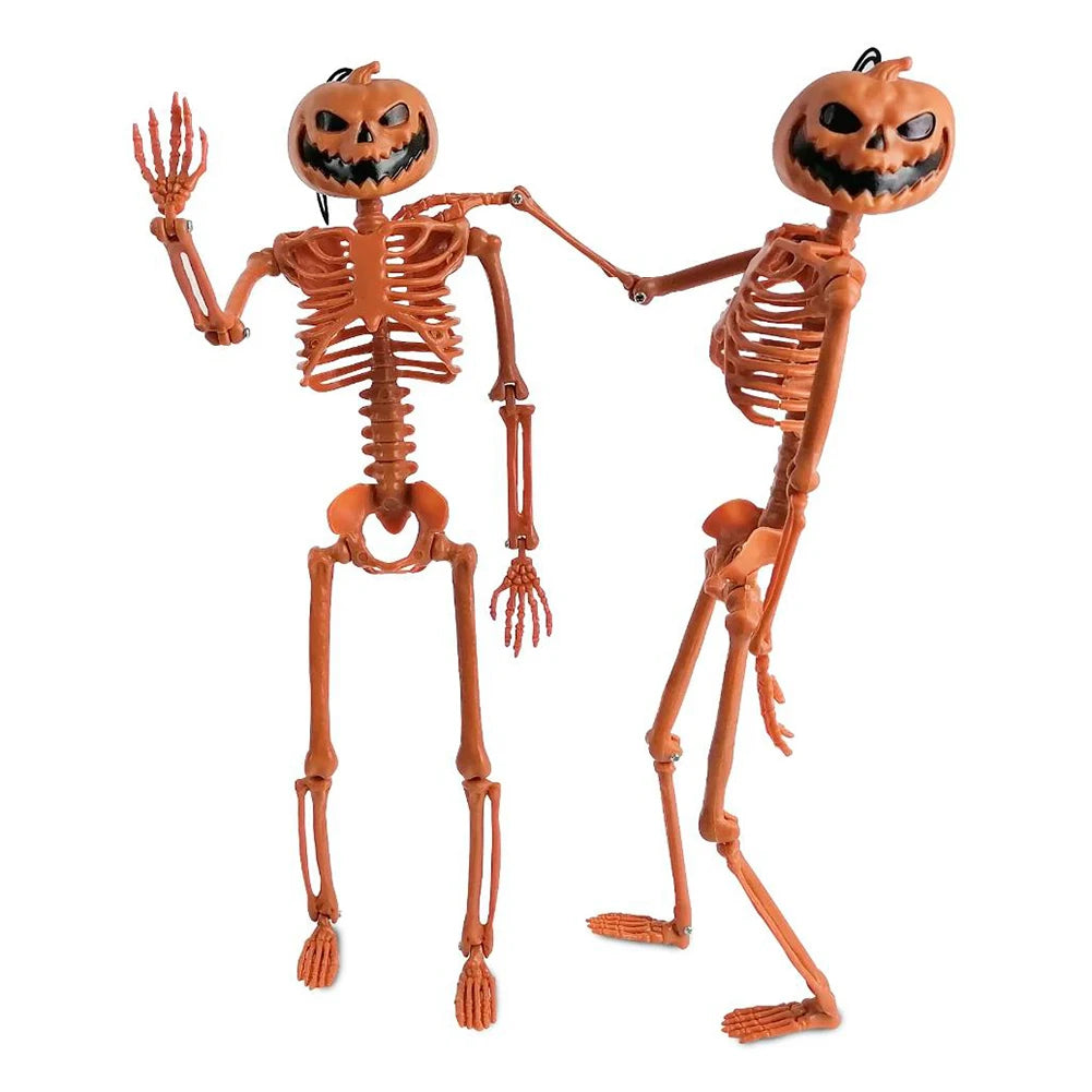 Halloween Pumpkin Skull Human Skeleton 15/35 Inch Stayable Posable Skeletons Skeleton Figurine for Haunted House Party Decor