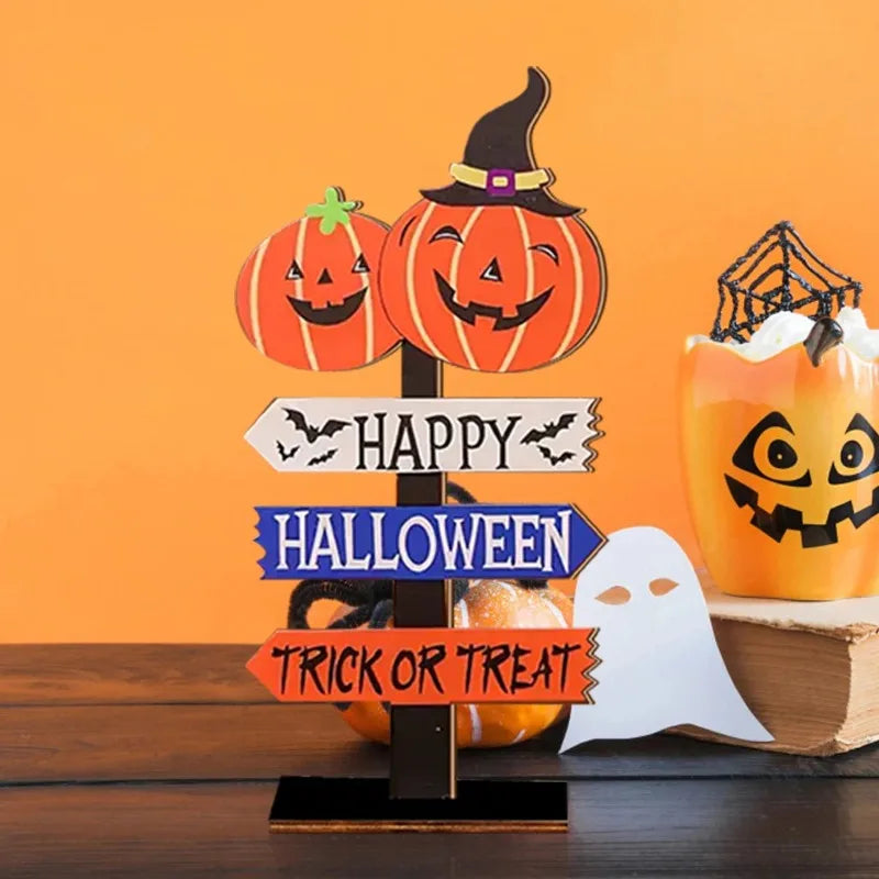 Happy Halloween & Trick or Treat Halloween Wooden Sign Decor with Pumpkins Halloween Decorations