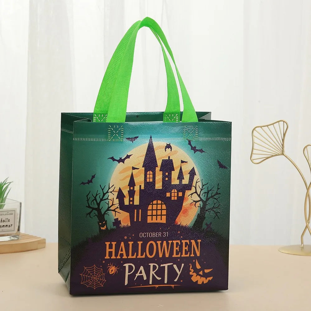 Halloween Trick or Treat Bags Small Tote Bags with Handles Multifunctional Non-Woven Gift Wrapping Bag Halloween Party Supplies