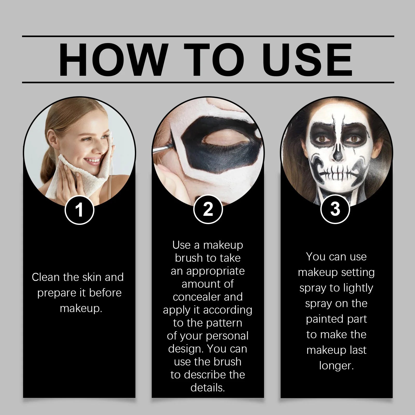 Halloween Black White Eyes Face Body Paint Full Coverage Lighweight Foundation Clown Joker Makeup Waterproof Cream Oil Cosplay