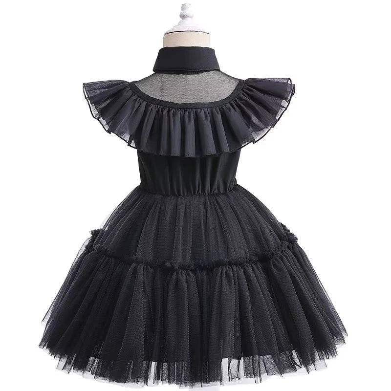 Halloween Wednesday Girls Cosplay Costume Hollow Ballet Tutu Party Dance Children Princess Dress Carnival Fashion Black Dress
