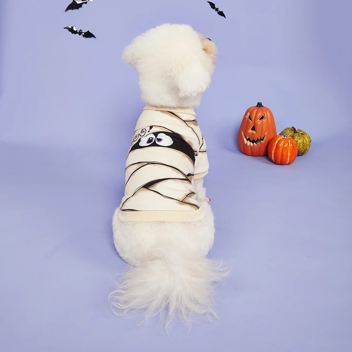 Halloween Pet Mummy Costume, Cute Dog/Cat Outfit with Bandage Design, Beige Short - Sleeved Pet Top, Festive Dress for Small Pet