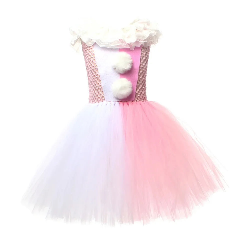 Halloween Costume For Kids Gray Girls Tutu Dress Kids Cosplay Scary Clown Costume Girl Carnival Masquerade Party Dress Up 2-12Y