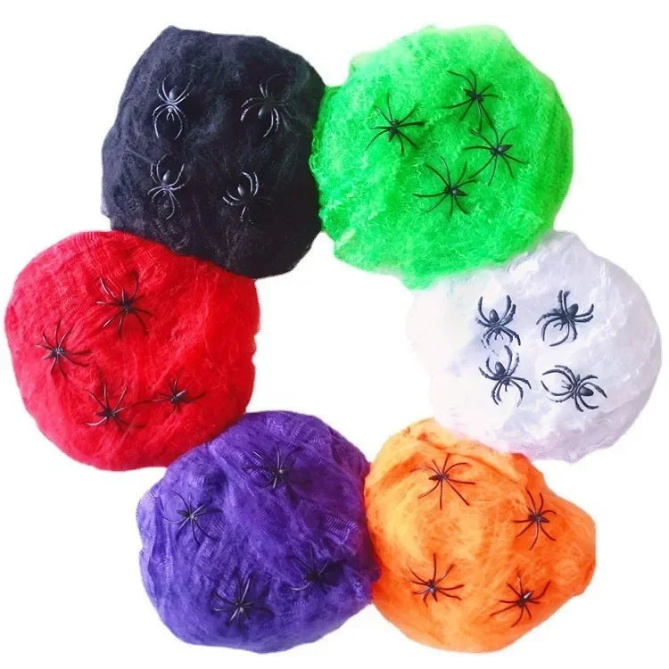 Halloween Decoration: Artificial Super Stretching Spider Web and Fake Spiders, Terrifying Party Scene Decoration