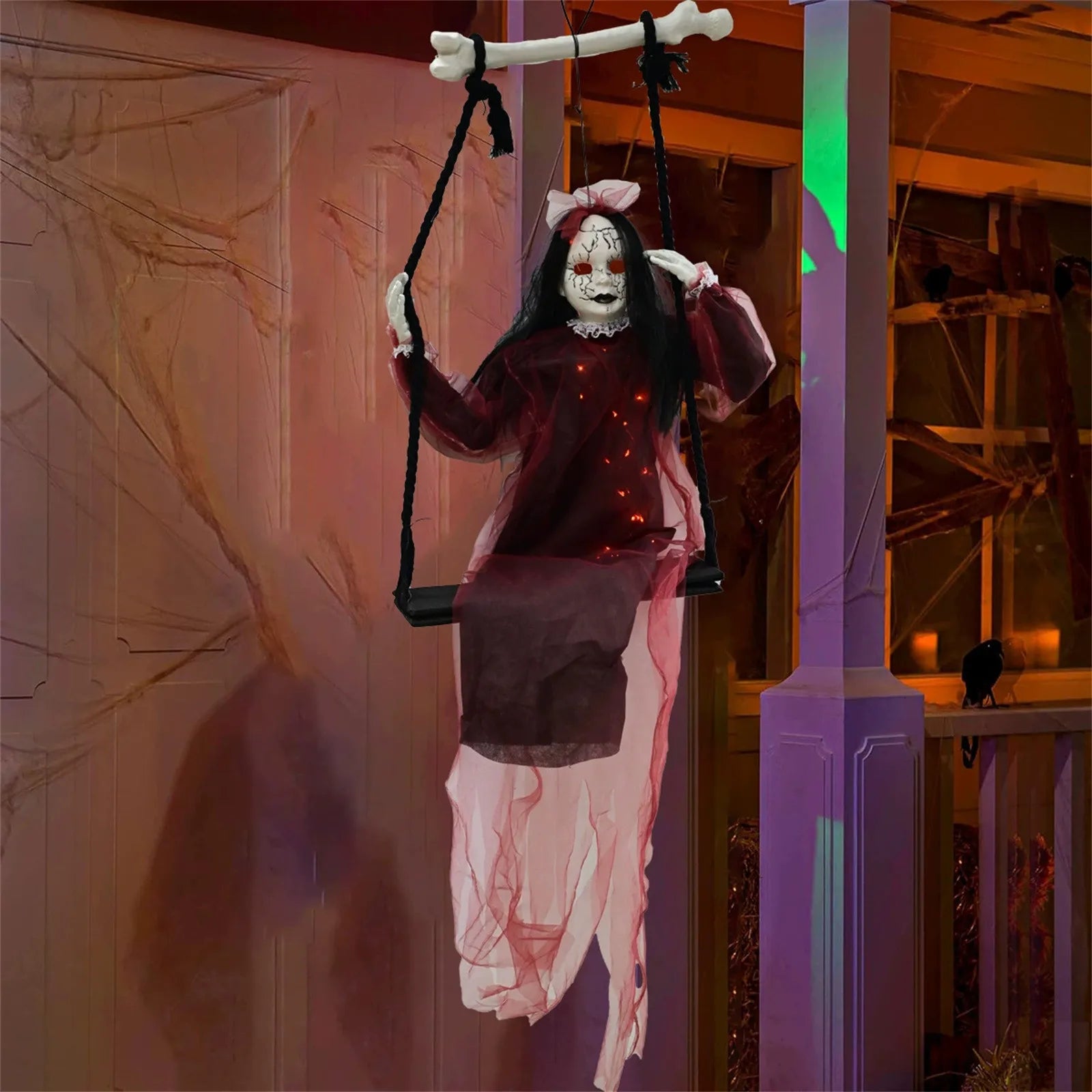 Halloween Swing Ghost Decoration Dynamic Suspension Design With Spooky Sound Effects Create A Thrillers Atmosphere Ghost Decor