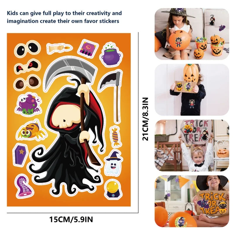 Halloween Party Games Stickers for Kids Make A Pumpkin/Skeleton/Ghost/Witch/Zombie/Mummy Face Stickers Children Party Gifts Toys