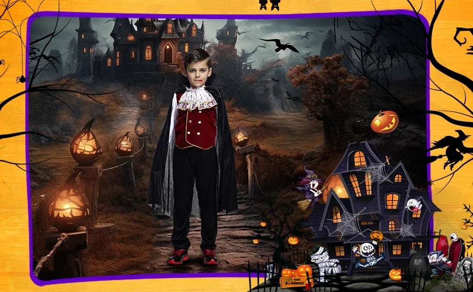 Boys Halloween Vampire Cosplay Costume for Kids Carnival Party Dress up Outfit Children Role Play Costumes # 1 # W.