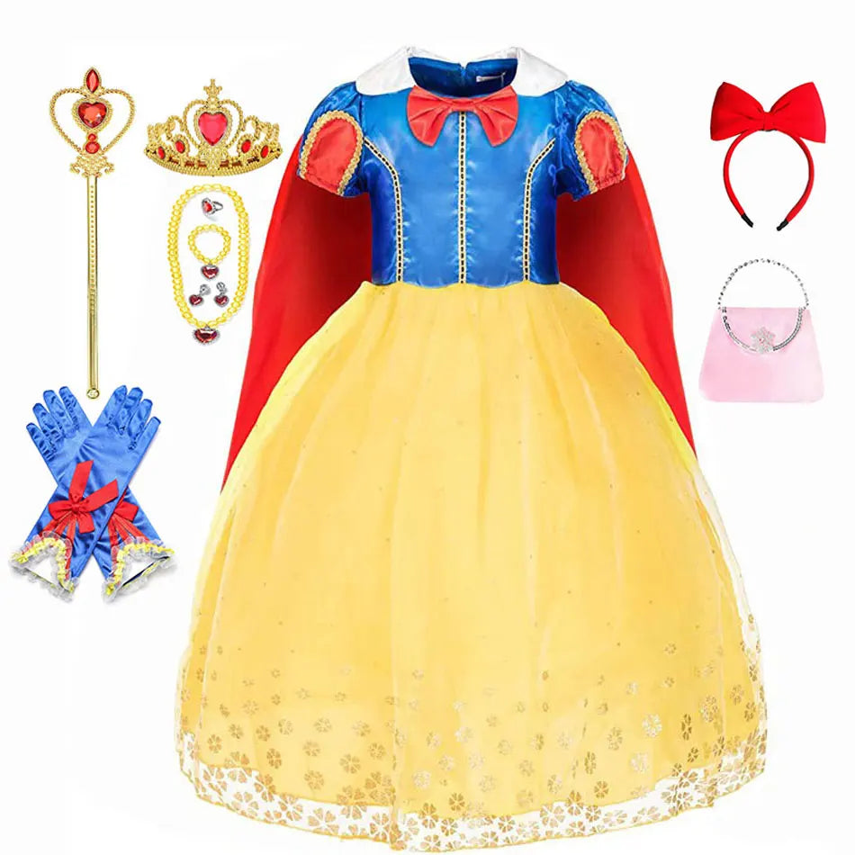 Halloween Costume for Kids New Girls Snow White Vestidos Infantil Menina  Red Cape Mesh Puff Outfits Children's Party Dress