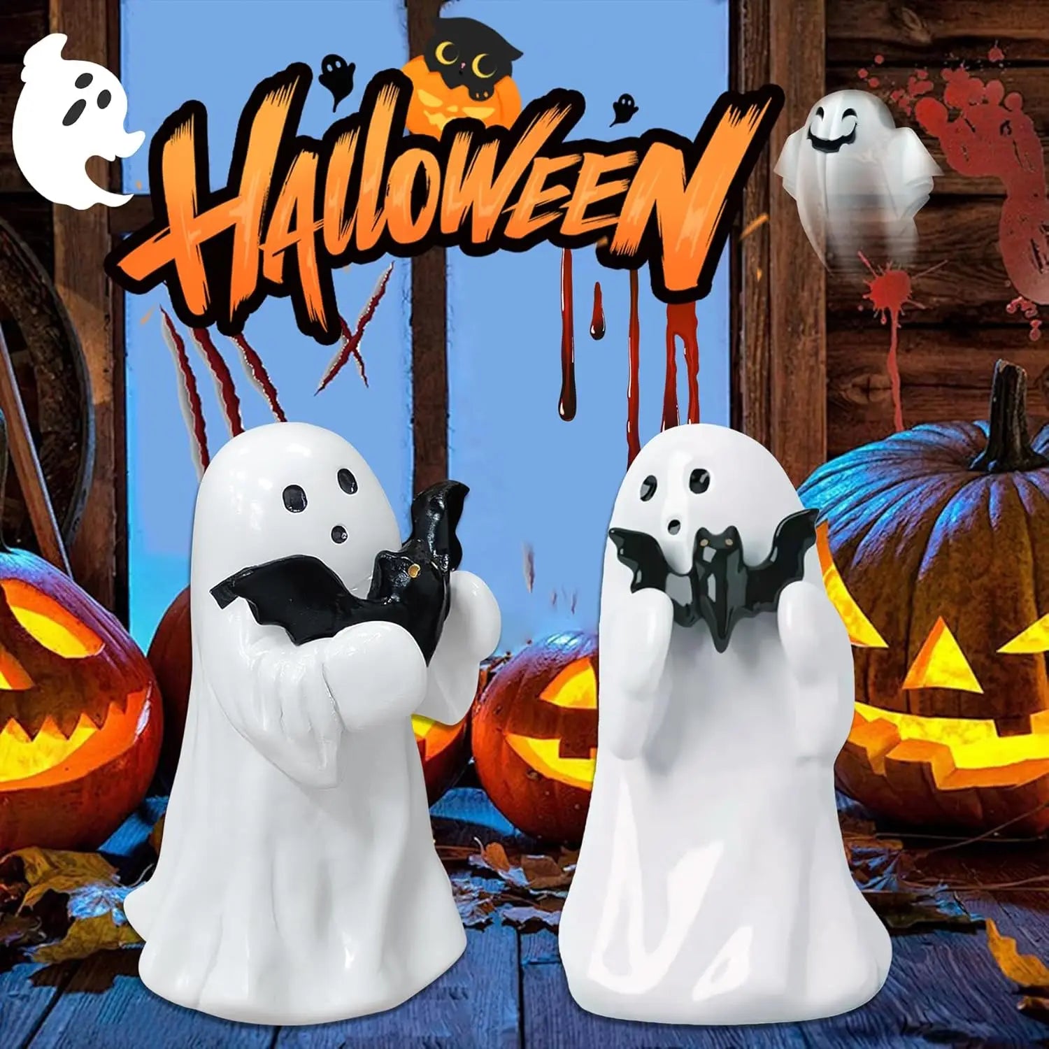 Halloween Cute Ghost Statue Creative  Crafts  Suitable For Party Scene   Home Living Room Bedroom Office Desktop Decoration ﻿