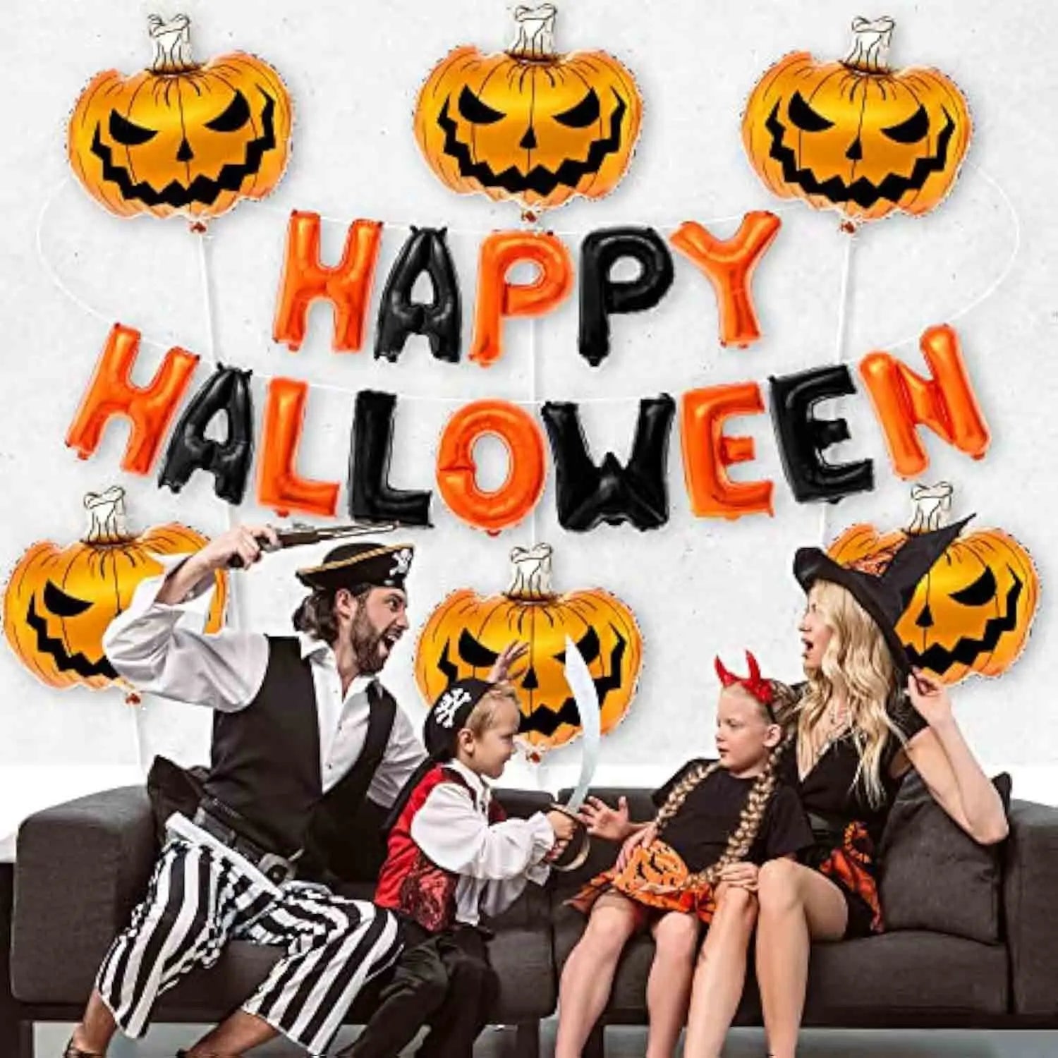 Happy Halloween Balloons Letters Scary Pumpkin Balloons Spooky Pumpkin Foil Balloons for Halloween Party Festival Decorations