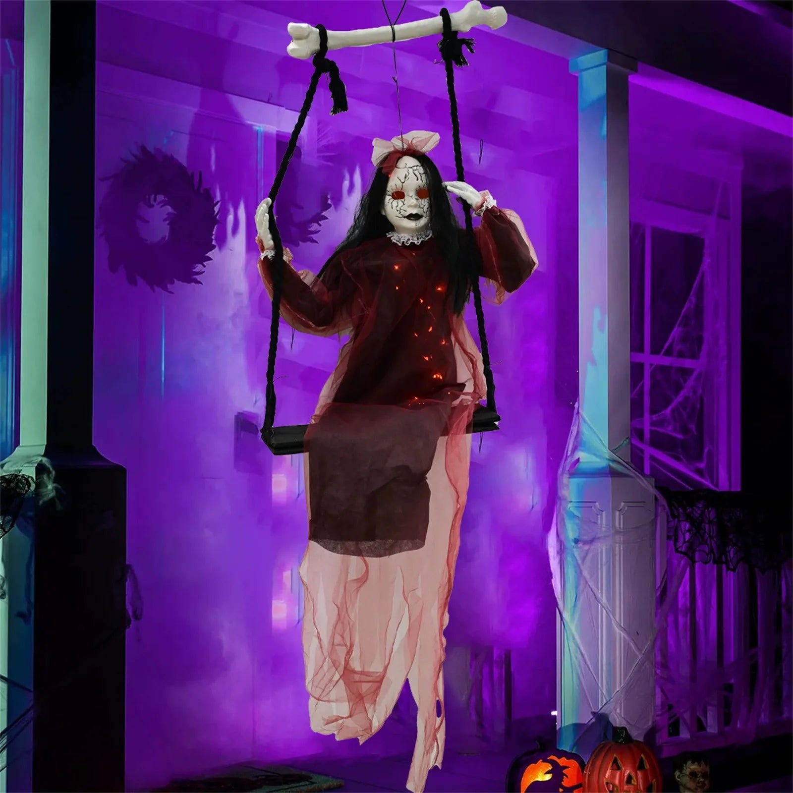 Halloween Swing Ghost Decoration Dynamic Suspension Design With Spooky Sound Effects Create A Thrillers Atmosphere Ghost Decor