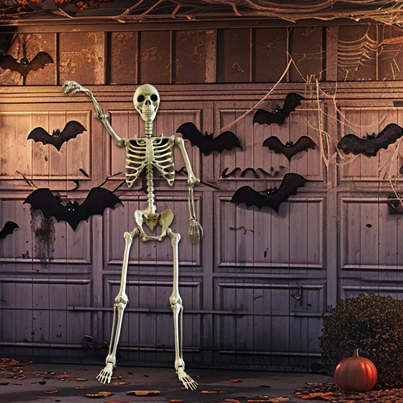 Halloween Skeleton Life Size Human Skeleton With Posable Joints Weather-Resistant Outdoor Decorations Spooky Photo Props Party