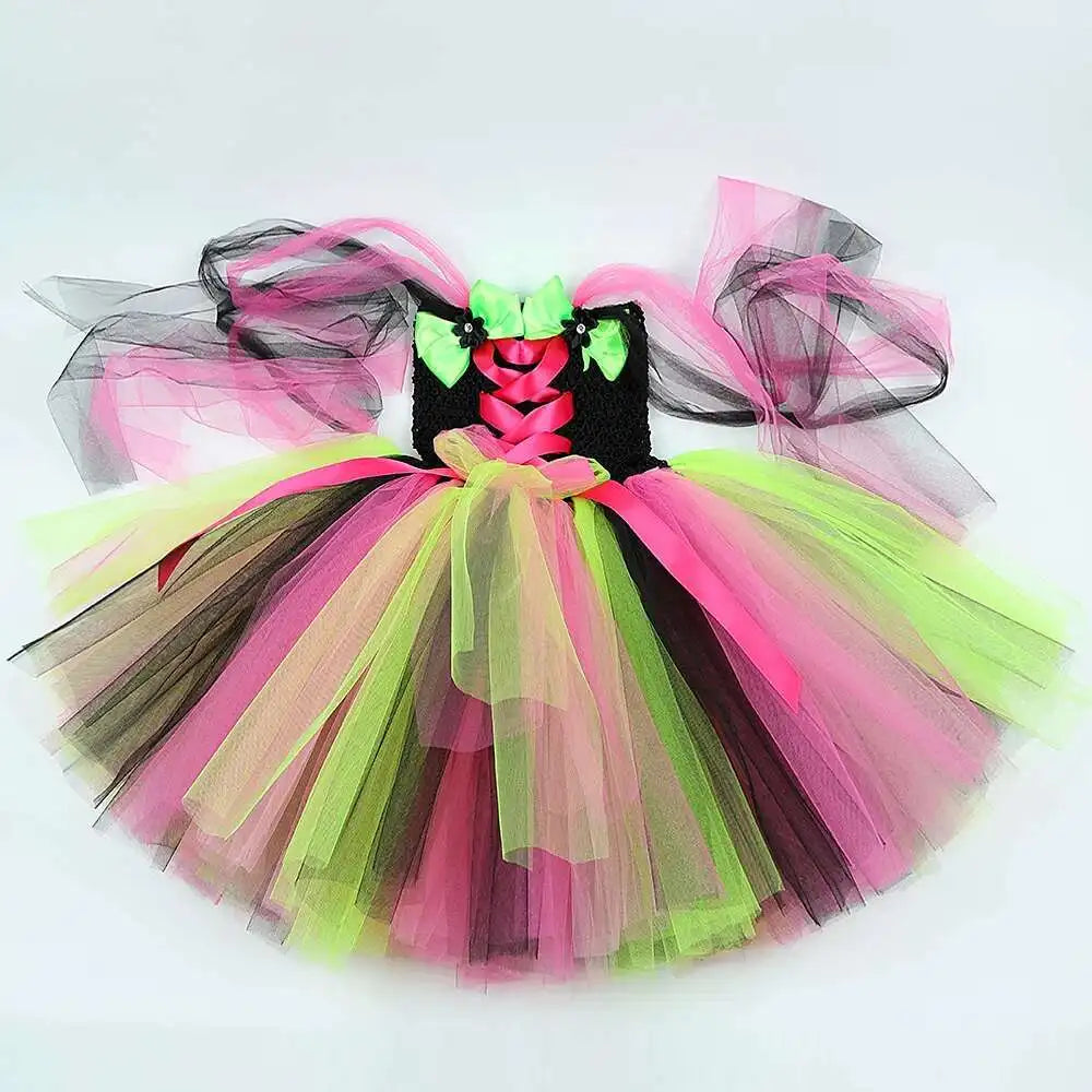Kids Halloween Witch Costumes for Girls Carnival Party Fancy Dresses with Witches Hat Broom Children Hallowmas Disguise Outfit