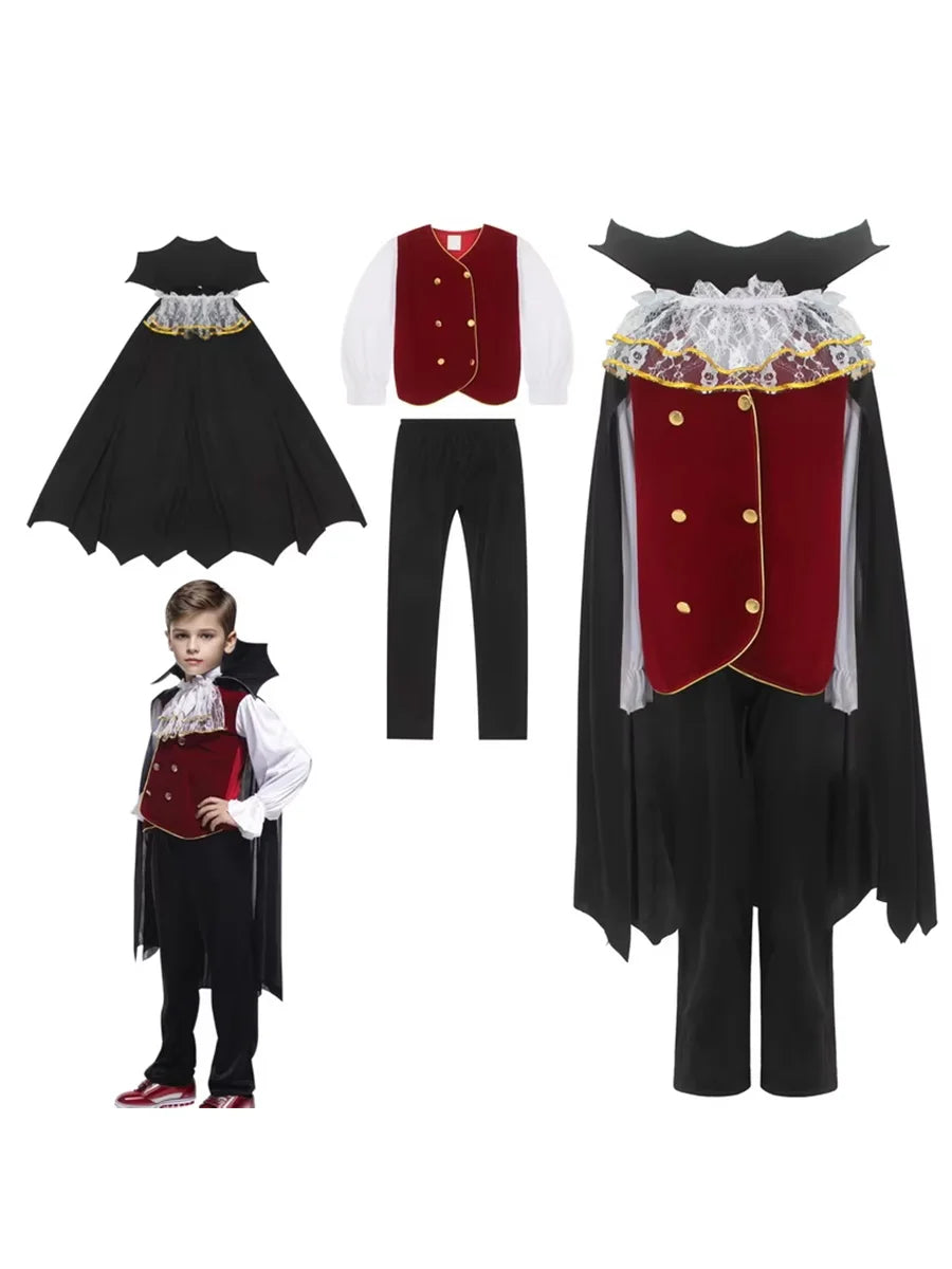 Boys Halloween Vampire Cosplay Costume for Kids Carnival Party Dress up Outfit Children Role Play Costumes