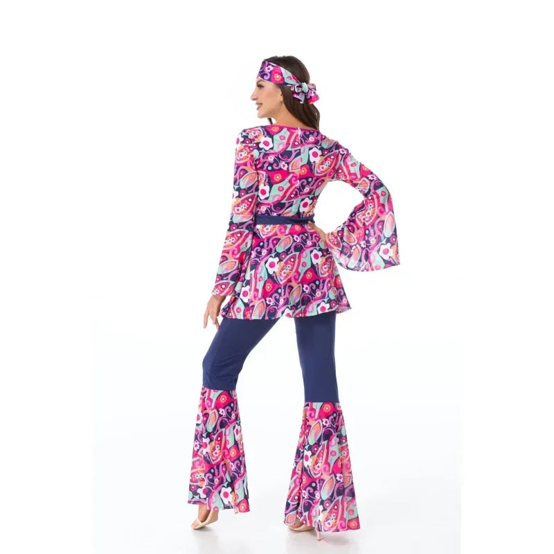 Halloween Costume 70s 80s Retro Hippie Go Go Girl Disco Women Men Couple Purple Fancy Dress Party Peace Lover Hippie Performance